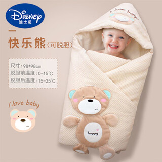 Disney (disney) autumn and winter baby quilted quilt, newborn pure cotton quilt, baby outing blanket, newborn baby quilt supplies, happy bear (thick, quilted version) 0*0