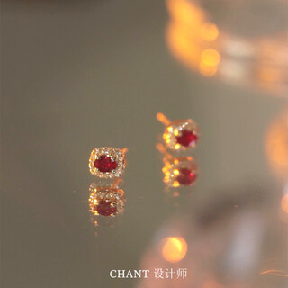 Puri 18k gold ruby earrings for women gold retro pigeon blood red earrings earrings sterling silver diamond square exquisite and compact rectangular pigeon blood ruby earrings