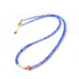 Prodigal heart tanzanite necklace women's blue purple gem bead bracelet couple crystal bracelet bare stone pendant clavicle chain necklace tanzanite + pearl necklace bead diameter about 3mm - chain