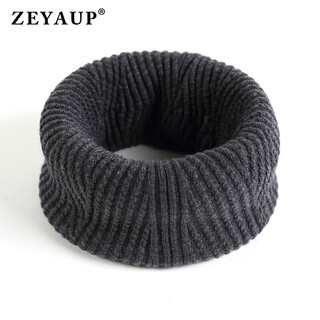 Zeyaup wool men's winter pullover scarf thickened neck protector outdoor cycling windproof knitted warm neck cover dark gray