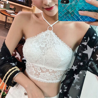 Lace underwear cross strap halter neck anti-exposure bottoming bra women's tube top beautiful back wrap chest strap chest pad vest white one size