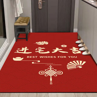 Xinlin crystal velvet vertical floor mat entry door mat red door mat home dirty-resistant anti-slip mat festive housewarming carpet good luck in the house vertical version 40*60cm small and exquisite