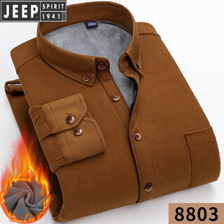 Jeep velvet thickened shirt for middle-aged and elderly men in autumn and winter loose thickened plus size men's casual warm shirt jacket khaki 8803 6xl recommended 205 to 220jin jin equals 0.5 kg