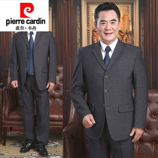 Pierre cardin autumn and winter thick middle-aged and elderly men's suit three-piece father's loose three-button father's suit wedding suit 3-button dark gray - top pants + belt xl 175 recommended 130-138jin jin equals 0.5 kg