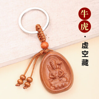 Zunmengpo natural peach wood natal buddha keychain ebony twelve zodiac car key chain pendant 2025 zodiac sign is ox and tiger-peach wood void hidden bodhisattva
