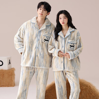 Emanan winter warm coral velvet couple pajamas for women thickened and velvet simple casual flannel men's home wear set gey7886 women's xl