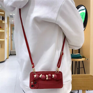 Muwen huawei mobile phone case crossbody coin purse simple women's card holder light luxury soft shell cute halter neck ins style strawberry fruit wristband silicone red new year model burgundy + strawberry fruit wristband + crossbody lanyard exclusive for huawei mate40