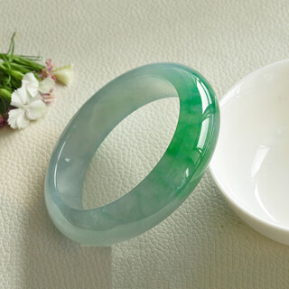 Burmese ice type floating green jade bracelet for women processed ice waxy type floating flower jade bracelet for women as a gift for girlfriend 54mm