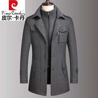 Pierre cardin high-end winter new product middle-aged men's woolen coat jacket casual middle-aged and elderly woolen jacket dad's outfit gray 180 recommended 131-145jin jin equals 0.5 kg