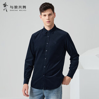 Dances with wolves corduroy & pure cotton versatile and comfortable men's long sleeve shirt for commuting 102 dark blue l(175)