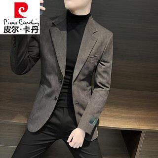 Pierre cardin deerskin suit jacket men's 2024 new spring and autumn business-sense fashion casual suit jacket men brown 2xl