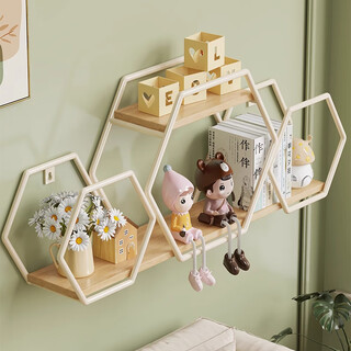 Wooden grid creative wall storage rack living room tv background wall decoration rack bedroom punch-free wall hanging ornaments placement rack white