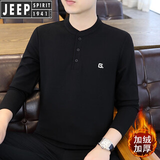 Jeep spirit jeep henry collar long-sleeved t-shirt men's spring, autumn and winter 2025 new inner layering shirt top early autumn black 4xl