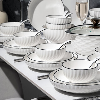 Kangqin underglaze color high-temperature fired bowl and plate set simple bowl and plate combination housewarming tableware 40 pieces 6-person meal upgrade gift box