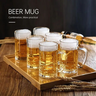 Beer mug large size 500ml, hot grab, summer large capacity thickened draft beer mug heat-resistant glass home 350ml beer mug*6 350ml