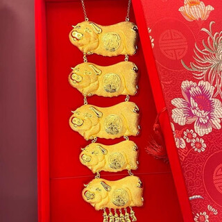 Wedding pig brand necklace frosted sand gold necklace chinese style wedding bridal jewelry simulated gold women's necklace new style pig brand necklace high-end wedding gift box packaging two pigs 52g