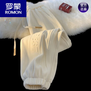 Romon heavy-weight austrian velvet leggings casual sweatpants men's autumn and winter trendy brand loose trousers plus velvet thickened sports large size pants off-white 2xl 145 to 160jin jin equals 0.5 kg can be worn