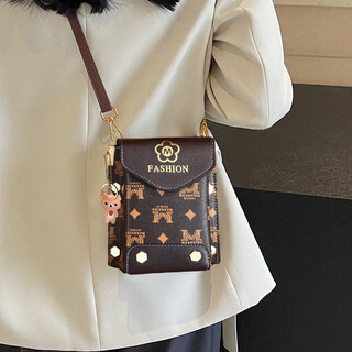 Yu shang zhenpin 2025 mobile phone bag women's crossbody mini bag packaging mobile phone portable coin purse fashionable shoulder crossbody bag versatile mobile phone crossbody bag coffee crown