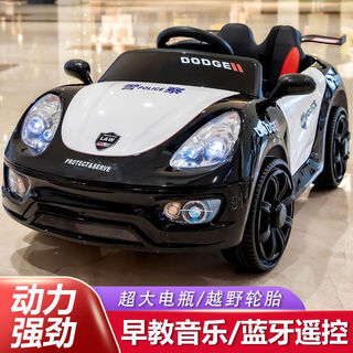 Babypure shine children's electric car baby police car stroller four-wheel four-wheel drive car for men and women with remote control toy car that can sit on people luxury equipped with dual drive black + remote control swing + bluetooth 12v