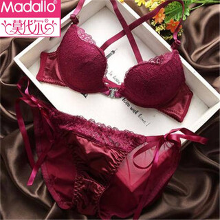 Modal pure desire front button burgundy bra sexy temptation hollow thin black underwear women's suspender bra set burgundy 80b