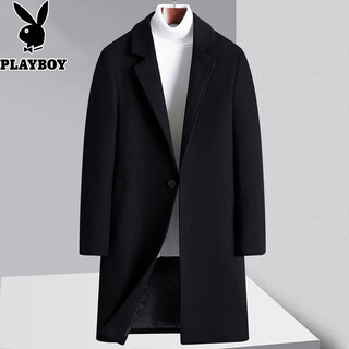 Playboy woolen coat men's 2025 winter new trendy mid-length woolen coat handsome windbreaker 688 black mid-length regular xl