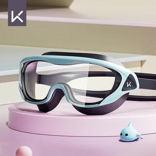 Keep children's swimming goggles waterproof and anti-fog hd men's and women's swimming goggles with earplugs and swimming caps diving professional goggles large frame deep sea blue new style 3-15 years old