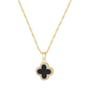 Cold wind four-leaf clover summer fashion small fragrance style necklace light luxury niche ins trend clavicle chain black four-leaf clover necklace gold