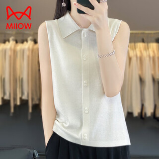 Miiow sleeveless shirt lapel polo cardigan fake cardigan versatile summer lightweight knitted vest women can wear outside white l