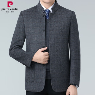 皮尔卡丹（pierre cardin）双面呢外套秋冬季男士立领羊.毛大衣休闲中山装派克服 灰色 170/码
