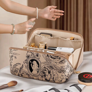 Mai shute cosmetic bag women's large capacity 2025 new high-end portable travel cosmetic wash storage bag mocha brown