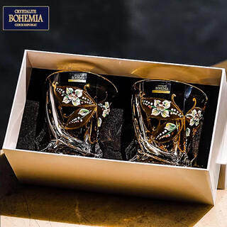 Bohemia czech imported crystal glass luxury gold-painted whiskey wine beer glass gift wine set 2 gift boxes set handmade enamel flowers 2 gift boxes 340ml