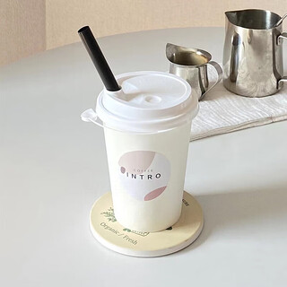 Milk tea cup disposable coffee cup ins white thickened paper cup with lid hot and cold drink takeaway soy milk drink water cup 10 sets thickened 400ml lid thick tube sticker
