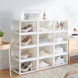 Tenma tianma three-door shoe box plastic stackable combined shoe cabinet shoe storage box transparent side opening shoe box 1 pack off-white 26*33*20.5cm
