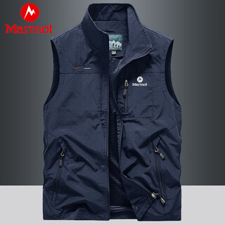 Marmot vest men's vest jacket spring, autumn and winter outdoor mountaineering and fishing multi-pocket workwear vest dark blue m