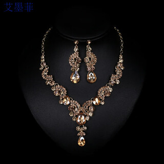 Drjefun european and american artificial crystal necklace women's short exaggerated clavicle chain dress evening suit accessories necklace champagne color