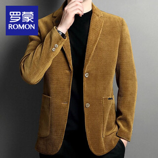Romon men's jacket autumn and winter thickened corduroy suit men's handsome corduro casual suit jacket trendy yellow 2xl 175-180c,150-170jin jin is equal to 0.5 kg
