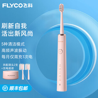 Flyco electric toothbrush for couples adult home valentine's day gift for men and women rechargeable fully automatic sonic vibration soft-bristled toothbrush ft7108 zhaoxia powder 2 original toothbrush heads + stand charger