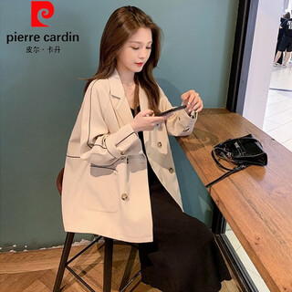 Pierre cardin blazer women's loose 2025 spring and autumn new korean style design contrasting topstitch casual suit top apricot xl