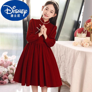 Disney girls princess dress new velvet autumn and winter children's red cheongsam style dress new year skirt dress red velvet style velvet lining 120