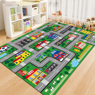 Jinko children's crawling carpet city traffic scene map toy blanket road track parking lot carpet green city block-3 120*160 cm