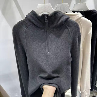 Shang tao double-sided velvet sweatshirt for women in autumn and winter new high collar half zipper hooded design age-reducing bottoming shirt dark gray single piece xl recommended 115-130 jin jin equals 0.5 kg
