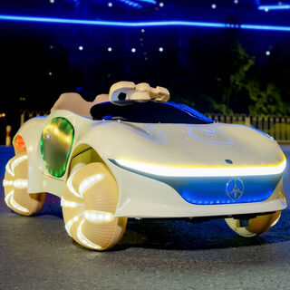 Chichengtong children's electric car four-wheeled remote control car with swing baby toy child's first birthday gift off-white dual-drive remote control wheel light