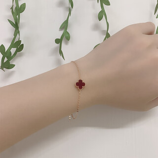 18k gold four-leaf clover bracelet color gold jewelry rose gold gold bracelet bracelet girl happy birthday gift rose gold red agate 10mm