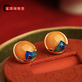 Cheng yuanxiang creorisetin chinese style natural beeswax sterling silver earrings for women enamel chinese style earrings women's gift for mother temperament earrings a pair shop owner