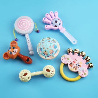 手摇铃玩具婴儿0到3个月拨浪鼓6新生小宝宝沙锤抓握训练2龄手摇铃 猫咪摇铃6件套糖指手双圆猫颜色