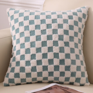 Versatile plush pillow cover without core living room sofa pillow office back lumbar pillow bedside cushion cover tiffany green - double-sided checkerboard 50x70cm cover + core