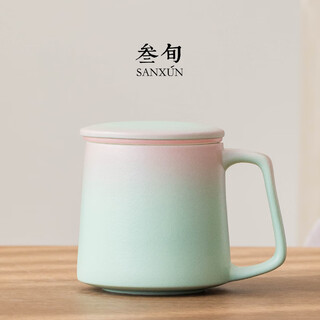 Thirty-year-old impression tea mug creative gradient ceramic covered tea water separation office couple cup filtered water cup impression mug (gradient style)_water green