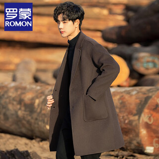 Romon double-sided woolen woolen coat men's mid-length autumn and winter korean style thickened sheep wool high-end windbreaker jacket brown xl