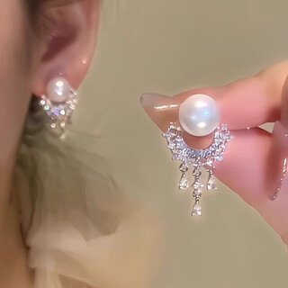 Kzd999 sterling silver gentle rich girl pearl tassel earrings women light luxury temperament 2025 new pure silver earrings pearl tassel zircon earrings lao fengxiang
