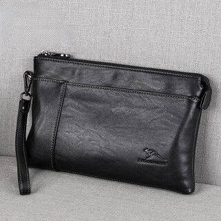 Kangaroo handbag men's soft leather genuine leather 2025 new large-capacity clutch bag envelope bag men's clip bag clutch bag large black